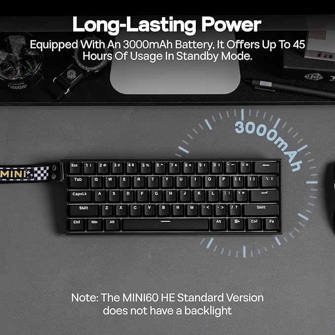 EPOMAKER Aula MINI60 HE Hall Effect Gaming Keyboard, 2.4GHz/BT, 8K Hz Polling, SOCD & DKS, Adjustable Actuation & Fast Trigger, PBT Keycap, 60% Wireless Mechanical Keyboard for Win/Mac (Standard)