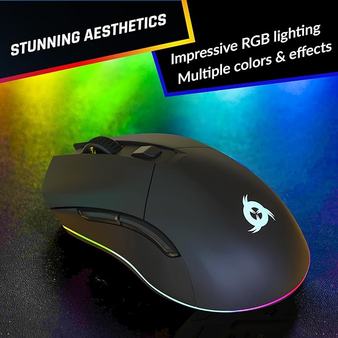 KLIM Blaze Pro Rechargeable Wireless Gaming Mouse with Charging Dock RGB & LCD Display - New Version - High-Precision Sensor and Long-Lasting Battery - Up to 6000 DPI - Great PC Gaming Mouse Wireless