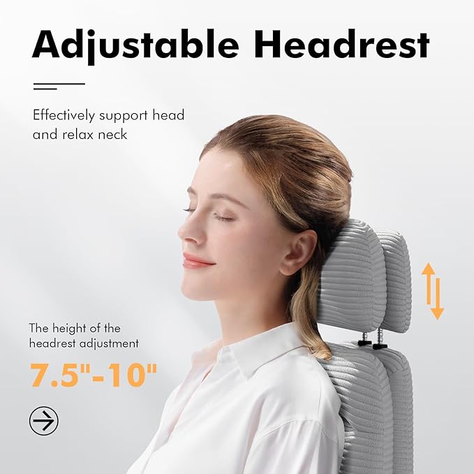 GXJ Criss Cross Chair with Wheels & Flip-up Arms, Executive Office Chair with Foot Rest, Swivel Cross Legged Office Chair with Lumbar Pillow, Corduroy Comfy Computer Desk Chair for Home, Grey