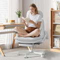 GXJ Criss Cross Chair with Flip-up Arms, Executive Office Chair with Foot Rest, Swivel Cross Legged Office Chair with Lumbar Pillow&Headrest, Corduroy Comfy Computer Desk Chair for Home, White