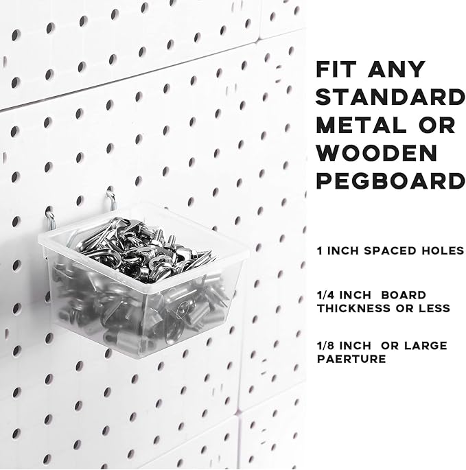 Sieral 30 Pcs Pegboard Organizer Accessories Kit Includes Peg Board Shelving Storage Basket Organizer Bins Hooks Loops Cup with Cup Holder for Garage Room Wall Attachments Tools(White, Clear, Silver)