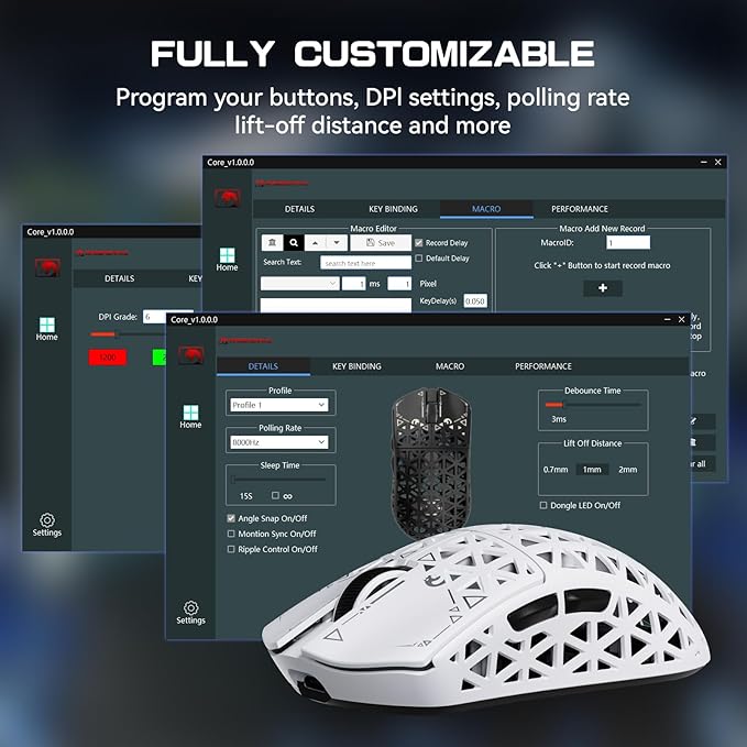 MAMBASNAKE M5 Ultra Carbon Fiber 8000Hz Wireless Gaming Mouse, 39g Superlight, 42000DPI, PAW3950MAX Sensor, Nordic 52840 Chip, Bluetooth/2.4G/USB-C Wired Mice wih Coiled Cable for PC/Mac (White)