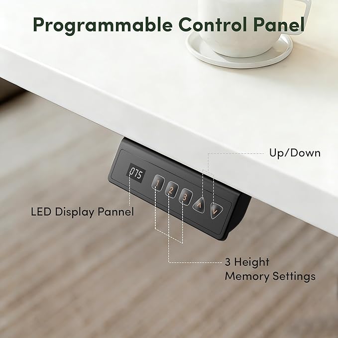 CubiCubi Electric Standing Desk Height Adjustable, 39.4 x 23.6 Inches Home Office Computer Desk, Sit to Stand Up with Memory Presets, White