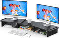 Zimilar Dual Monitor Stand Riser, Monitor Stand with Adjustable Length and Angle, Wood Monitor Stand for Desk, Monitor Riser for 2 Monitors with Storage Space