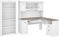 Bush Furniture Fairview L Shaped Desk with Hutch and 5 Shelf Bookcase, Shiplap Gray/Pure White