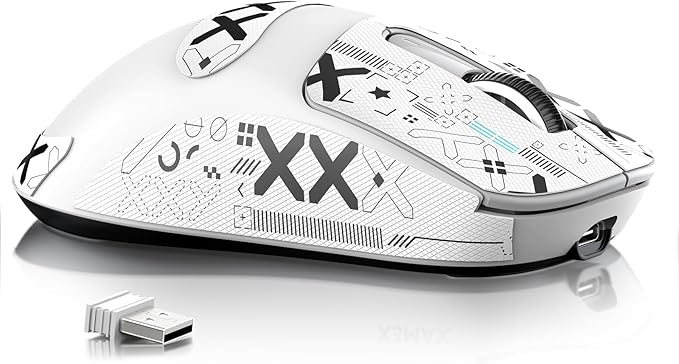 MAMBASNAKE Attack SHAKR X3MAX Wireless Gaming Mouse,PixArt PAW3950 42000 DPI,49g Ultralight Tri-Mode(BT5.4/2.4GHz/Wired), 1K Polling Rate Programmable Computer Mice for PC/MAC/Win - White&Tape