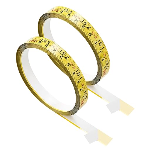 2 Packs Steel Self-Adhesive Measuring Tape, Right to Left Reading 410cm or 161-Inch Imperial and Metric Ruler Tape, 1/2-Inch Peel and Stick Tape Measure for Woodworking, Saw, Drafting Table, Yellow