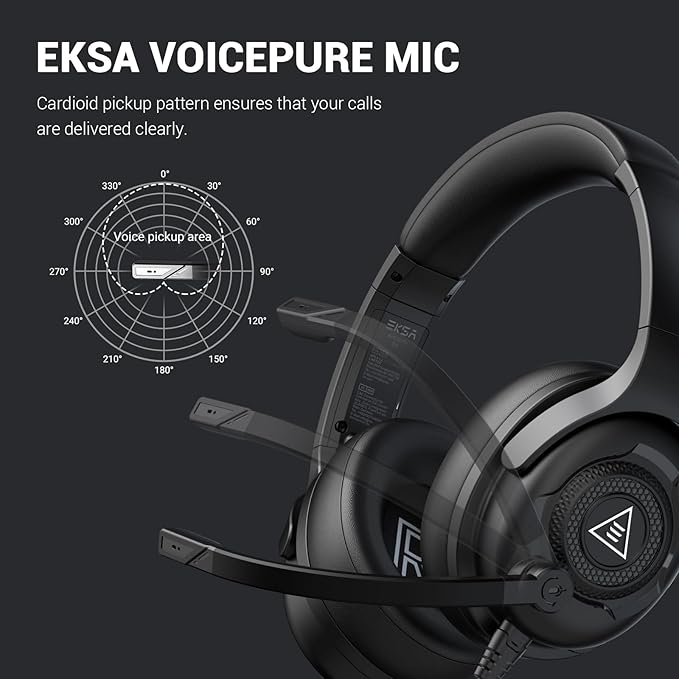 EKSA E4 AirComfy Headsets with Microphone Noise Cancelling, Over-Ear PC Headphones, Crystal Clear Surround Sound 263g Ultra Lightweight 3.5mm Wired Computer Headset for Laptop/PS4/PS5/Xbox/Switch