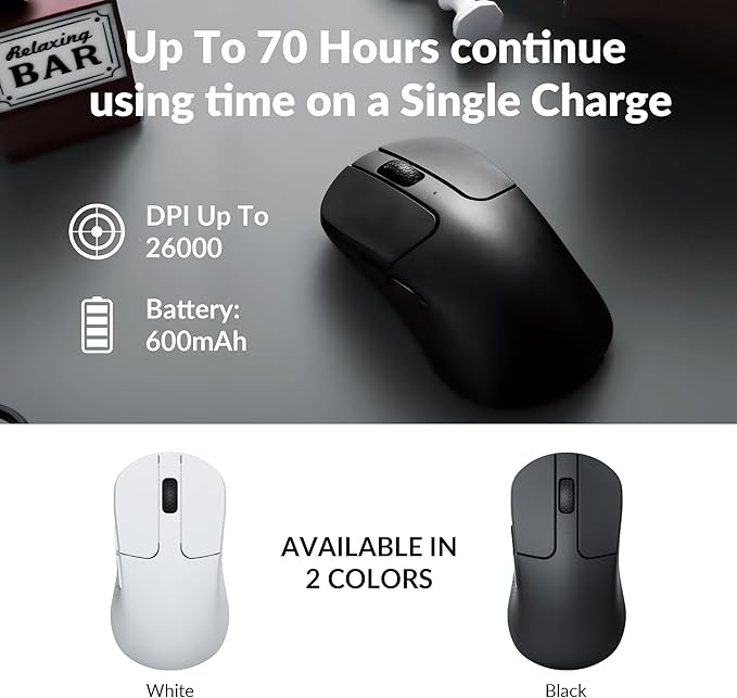 Keychron M3 Mini Wireless Optical Mouse, Bluetooth 5.1/2.4 GHz/Wired Gaming Mouse, Programmable PixArt 3395 Sensor with up to 26,000 DPI/ 650 IPS, Lightweight Ergonomic for Windows Mac Linux - Black