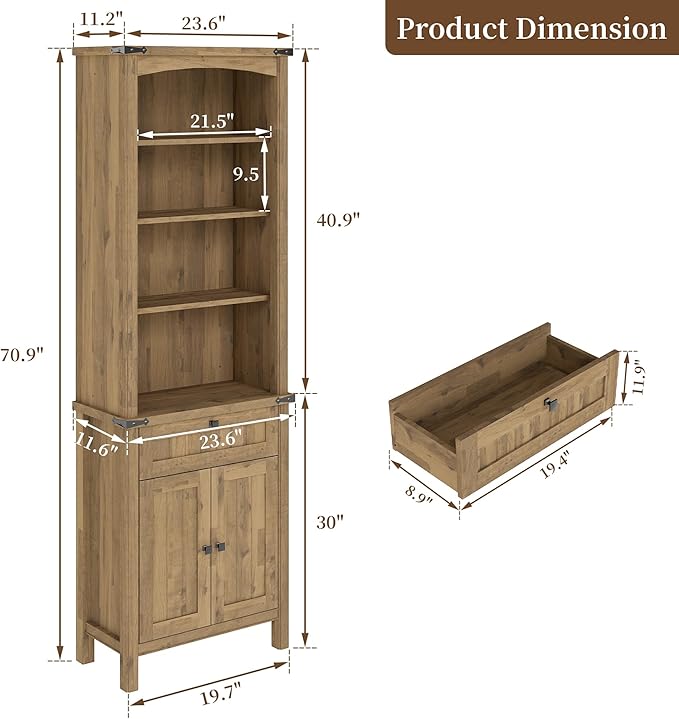 Farmhouse Lateral File Cabinet 2 Drawer and 71" Tall Bookcases Sets, 46" Filing Cabinets with Power Outlets & Storage Shelf, 3 Pcs Home Office Furniture Set (Light Brown, 46" F.C.+B.C.x2)