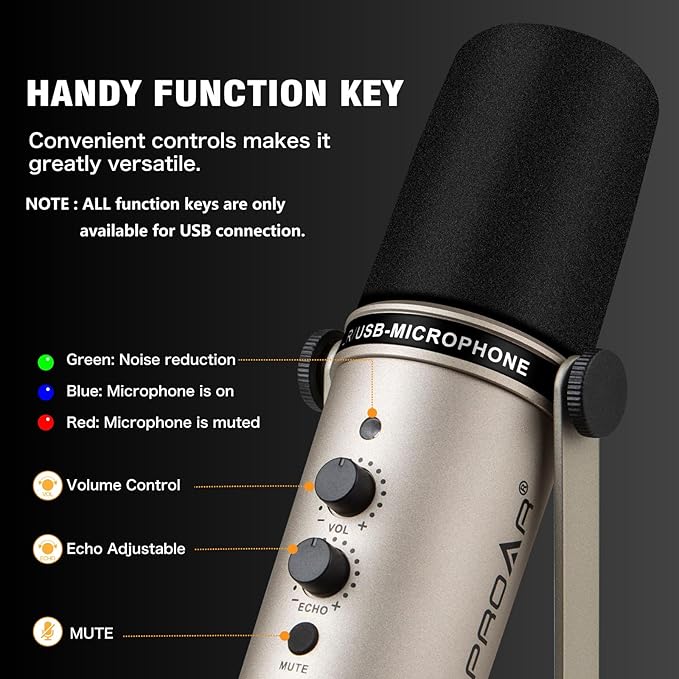 USB/XLR Podcasting Dynamic Microphone,Professional USB Gaming Microphone for PC Computer with Noise Cancelling,Metal XLR Streaming Mic Kit for Vocal,Instruments Recording,Voice Over,YouTube