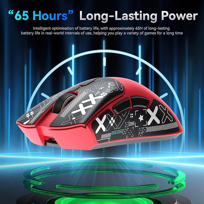 MAMBASNAKE Attack Shark R1 Wireless Gaming Mouse,PAW3311 Optical Sensor 18K DPI,59g Ultralight 2.4Ghz/BT/Wired Computer Mice for Win/Mac-Red&Tape