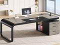 Itaar 70.9" Executive Desk, Large Computer Desk with Drawers and Lateral File Cabinet, Office Desk with Removable Shelves, Business Furniture Desk Workstation for Home Office, Gray