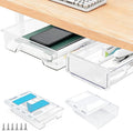 2 Pair Super Capacity 11.85 "x 8.9" Under Desk Drawer Hidden Strorage Drawer Self-Adhesive Slide Out with Smooth Gliding Motion - Attachable & Space-Saving Under Desk Organizer with Screw Kit, Clear