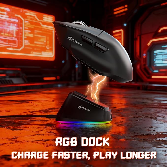 ATTACK SHARK V6 65g Superlight Wireless Gaming Mouse with RGB Magnetic Charging Dock,BT/2.4GHz Wireless/Wired Mouse 1K Polling,PixArt PAW3311 Sensor,25000DPI,Office Gamer Mice for PC/Win/Mac(Black)
