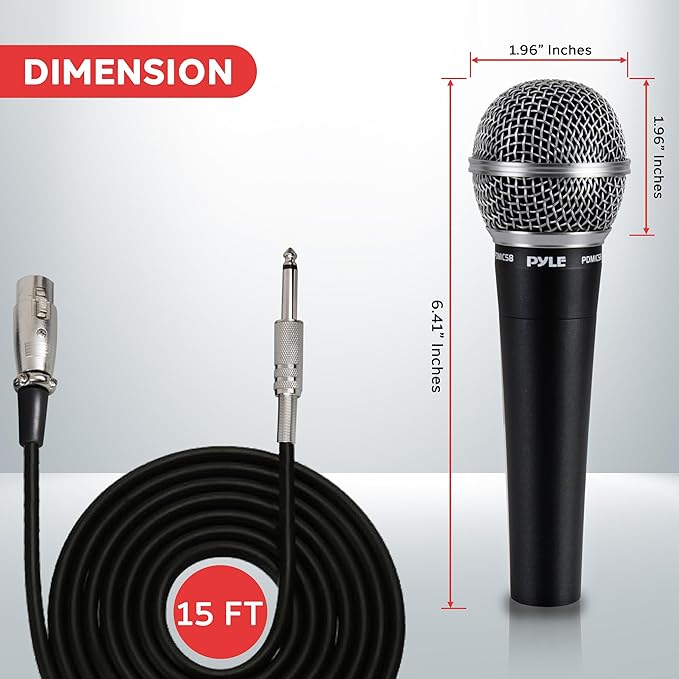 Pyle Professional Dynamic Microphone - 6-Pack Unidirectional Handheld Mic with Built-in Pop Filter, High Signal Output, 15 ft. XLR Audio Cable, Ideal for Stage, Karaoke & Studio Performances