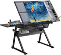 Adjustable Drawing Table for Artists | Drafting Desk with Tilted Glass Top | Art & Craft Table for Adults (Black-No Stool, Classic Pro-27.16''- 35.82'' H)