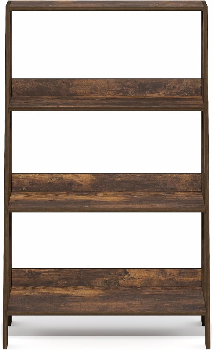 Furinno Ladder Shelf, 4-Tier Ladder Book Shelf, Open Frame Design Bookcase, Standing Display Storage Shelves, Storage Rack, for Organization and Storage, Living Room, Home Office, Amber Pine