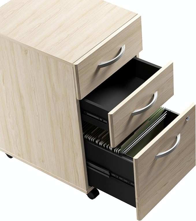 Bush Business Furniture Studio C 72W x 30D L Shaped Desk with Hutch and Mobile File Cabinet in Natural Elm, L Workstation Set for Home or Professional Office