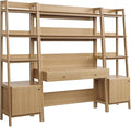 Modway 3-Piece Home Office Desk and Bookshelf Display Case in Oak