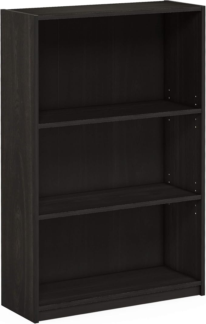 Furinno JAYA Book Shelf, 3-Tier Bookshelf, Bookcase with Adjustable Shelves, 9.5 x 24.5 x 40.3, for Organization and Storage, for Living Room, Bedroom, Home Office, Espresso