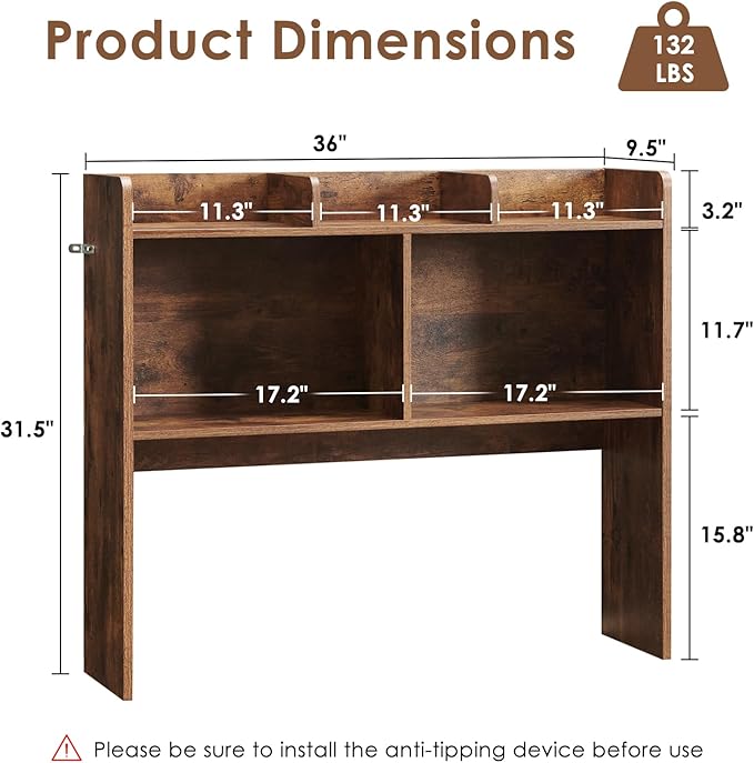 Nromant Desktop Bookshelf, Wooden Desk Storage Hutch with 5 Shelves, 3-Tier Desktop Display Organizer Rack for Office Home (Brown, 5 Shelves B)