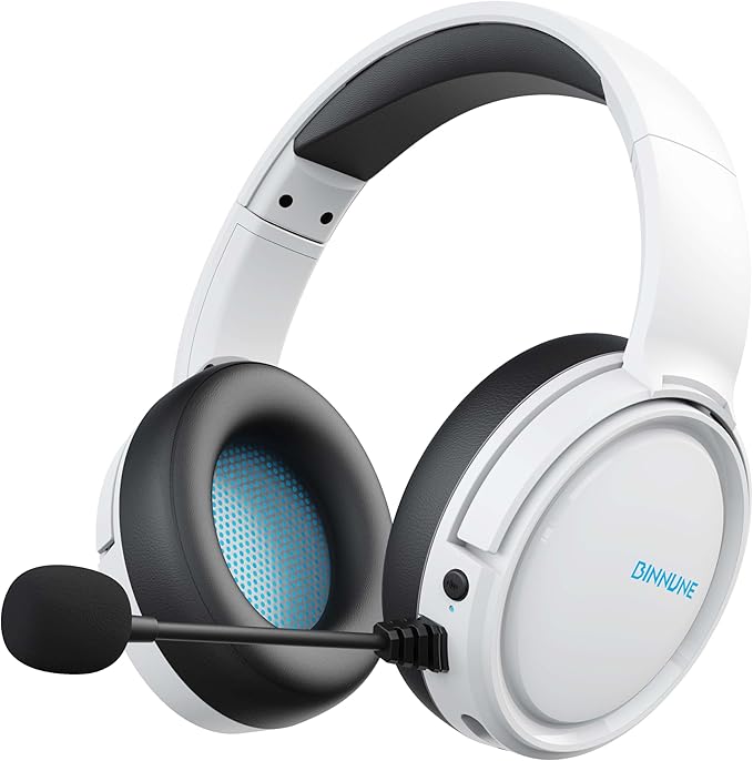 BINNUNE Wireless Gaming Headset — 2.4GHz Low-Latency USB Dongle + Bluetooth, 50mm Drivers 7.1 Surround, Noise-Cancelling Mic, 40H Battery — Over Ear Wireless Headphones for PS5, PC, Laptop, White