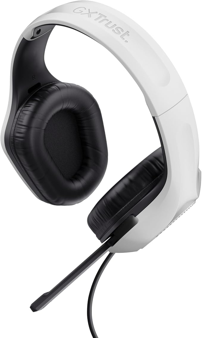 Trust Gaming GXT 415W Zirox Lightweight Gaming Headset with 50mm Drivers for PC, Xbox, PS4, PS5, Switch, Mobile, 3.5 mm Jack, 2m Cable, Foldaway Microphone, Over-Ear Wired Headphones - White