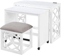 Desks and Stool Set 3pc White Finish Rolling Desk with Casters, 2 Charging Ports Home Office Furniture(White)