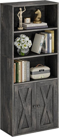 IRONCK Industrial Bookshelves and Bookcases with Doors 11.8 in Depth Floor Standing 5 Shelf Display Storage Shelves Tall Bookcase for Home, Office, Living Room