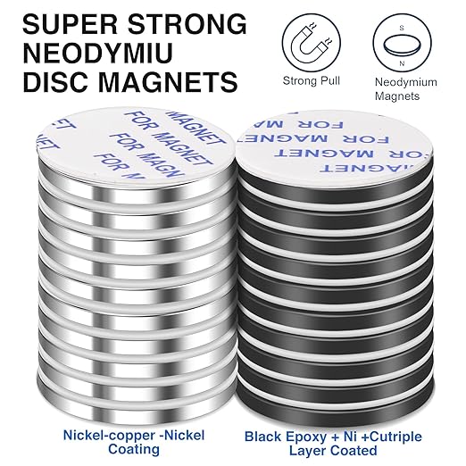LOVIMAG Strong Magnets, Super Strong Round Magnets, 16Pack Magnet for Fridge, Magnet with Adhesive Backing for Office, Science,Whiteboard, DIY-1.26 inch x 1/8 inch (8 Black, 8 Silver)