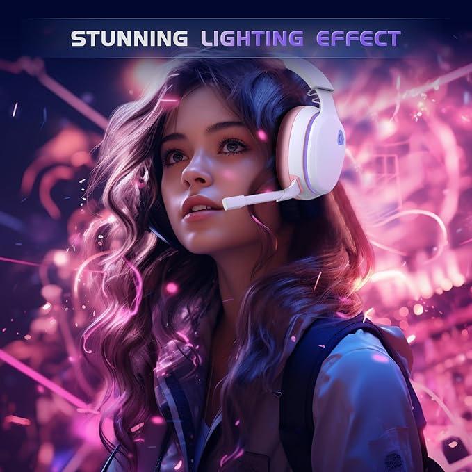 Gtheos 2.4GHz Wireless Gaming Headset for PS5, PS4 Fortnite & FPS Gamers, PC, Nintendo Switch, Bluetooth 5.3 Gaming Headphones with Noise Canceling Mic, Stereo Sound, 40+Hr Battery (Pink)