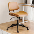 Armless Office Chair with Wheels, PU Leather Adjustable Height Desk Chair - 360° Swivel Ergonomic Computer Chair for Small Space, Modern Walnut Style, Home & Meeting Room, Brown