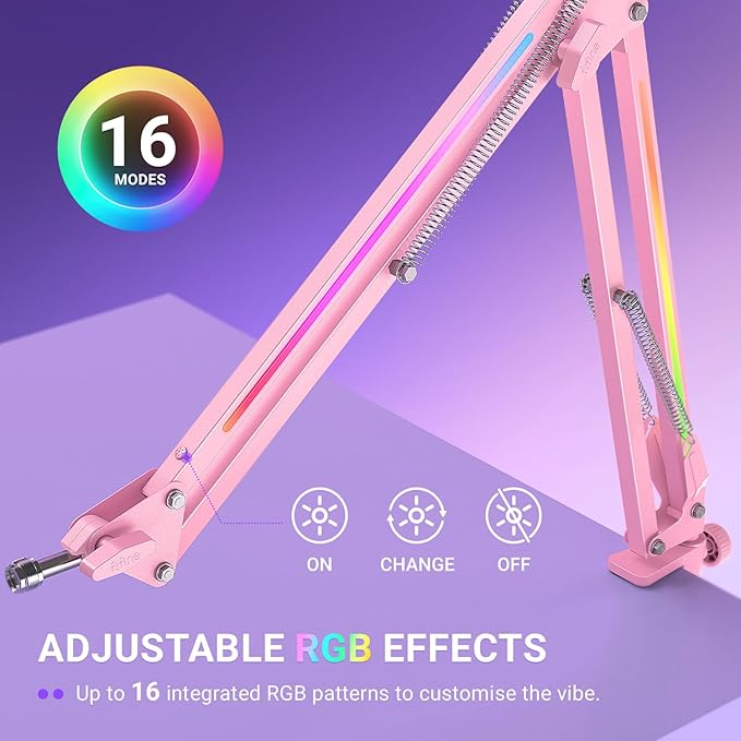 FIFINE Pink Podcast Microphone and RGB Mic Arm Bundle, XLR/USB Studio Dynamic Mic with Mute Button & Gain, RGB Adjustable Scissor Mic Stand with 3/8"-5/8" Adapter for Streaming, Gaming-K688P+BM38P