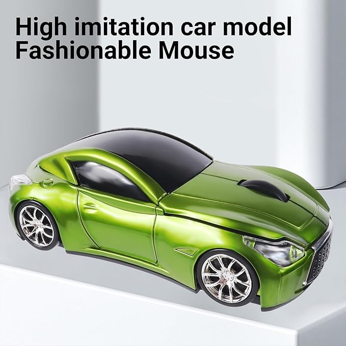 elec Space Wireless Mini Mouse with Case - Cute Sports Car Shape, Lightweight & Portable, 10m Range, Plug and Play (Green)