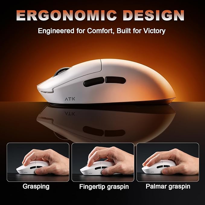 A9 Gaming Mouse, 18000 DPI, PAW3395 SE Sensor,53G Lightweight, Tri-Mode 2.4G/BT5.0/USB-C Wireless/Wired Mouse, Programmable Mouse, Office Mice for PC/Xbox/Win/Mac (White)