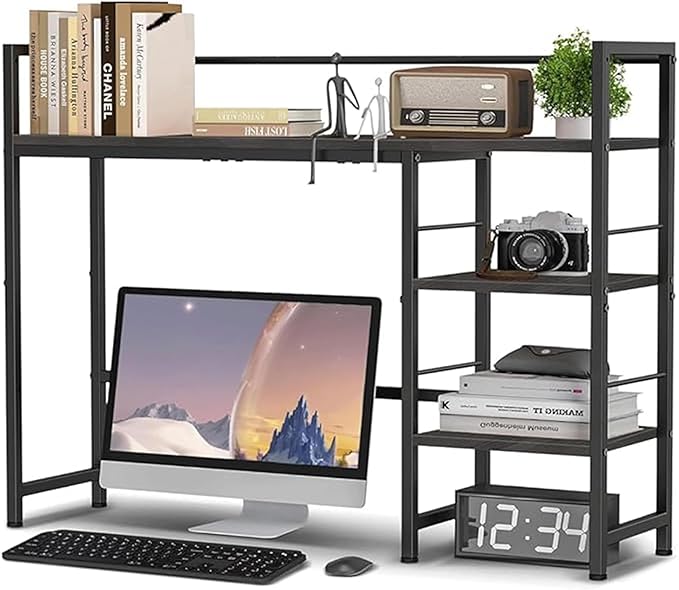 Desk Shelf Storage, 38 Inch, 4-Tier Wood Bookshelf Organizer, Computer Desk Hutch – Black, Desktop Bookshelf Organizer Shelf for Desk for Dorm Workspace and Home Office Use