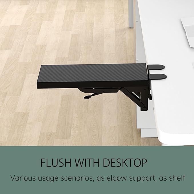 OUGIC Ergonomics Desk Extender Tray, 11.8"x5.9" Punch-Free Clamp on, Foldable Keyboard Drawer Tray, Table Mount Arm Wrist Rest Shelf, Computer Elbow Arm Support