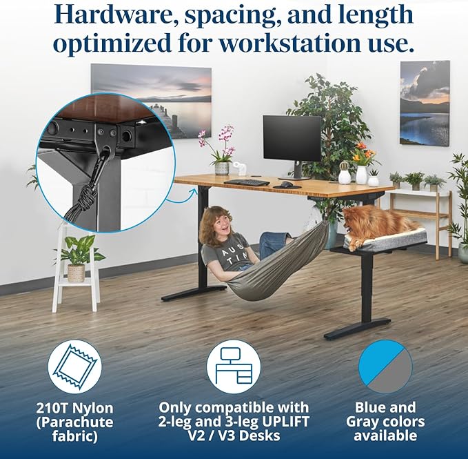 Uplift Desk Under Desk Hammock – Hammock for Office, Ergonomic Office Supplies Perfect for Rest & Relaxation, Durable and Easy to Use (Gray)
