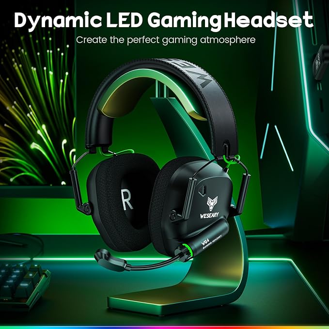 WESEARY Wireless Gaming Headset for PC, PS5, PS4, Switch & Mac, Dual-Mode 2.4GHz & Bluetooth Gaming Headphones with Microphone, Ultra-Low Latency, 3D Stereo Sound, Up to 45H Battery