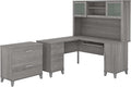 Bush Furniture Somerset 60W L Shaped Desk with Hutch and Lateral File Cabinet in Platinum Gray