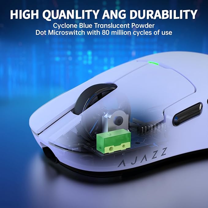 Ajazz AJ159 Dual Mode 2.4G/USB-C 56g Lightweight Gaming/Office Mouse with PAW3395 Sensor, 5 Programmable Buttons Up to 26KDPI with Magnetic Charging Dock for PC/Laptop/Win/Mac (White)