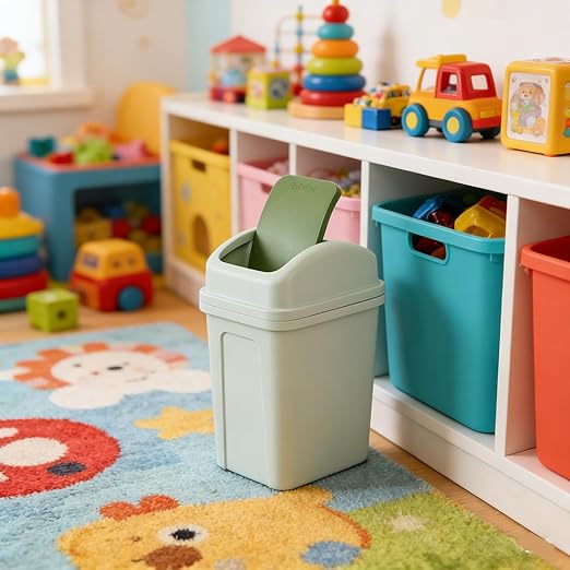 1.8 Gallon Green Plastic Garbage Can, Swing Lid Waste Can for Bedroom, Office, Kitchen