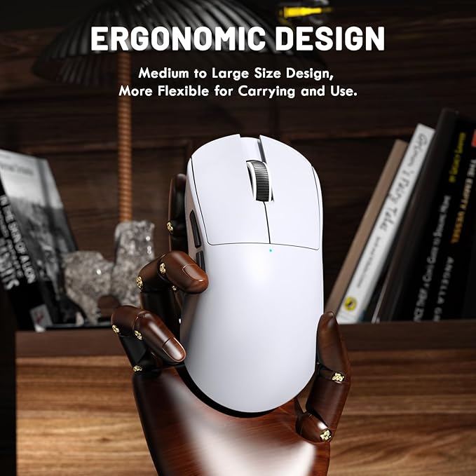 ZIYOU LANG×Magic-Refiner X2 Lightweight Wireless Gaming Mouse,Tri-Mode(2.4G/Wired/BT),25K DPI,PAW3311 Optical Sensor,1000Hz Polling Rate,500mAh,69g Ergonomic Mice for Medium-Large Hands-White