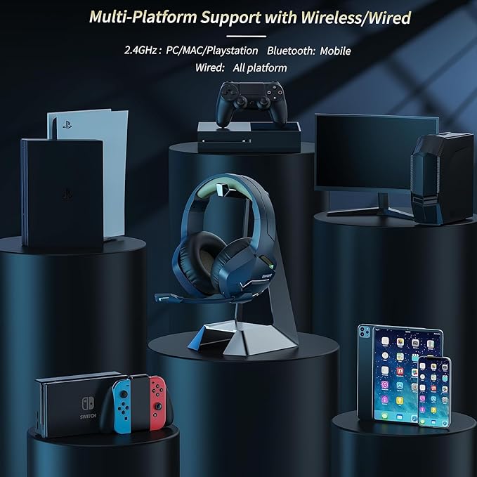 BINNUNE 2.4GHz Wireless Gaming Headset, Bluetooth 5.3 Gaming Headphones with Noise Canceling Mic, 120H Ultra-Long Battery, 50mm Drivers, Multi-Platform for PC / PS5 /PS4/ Switch/Mobile, Gold