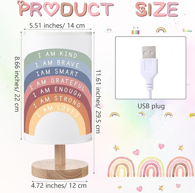 Glooglitter Classroom Lamp Calming Corner Decor Cozy Center 11. 61 Inches Small Bedside Desk Lamp USB Rainbow Reading Book Center Supplies for Home Bedroom Playroom Nursery