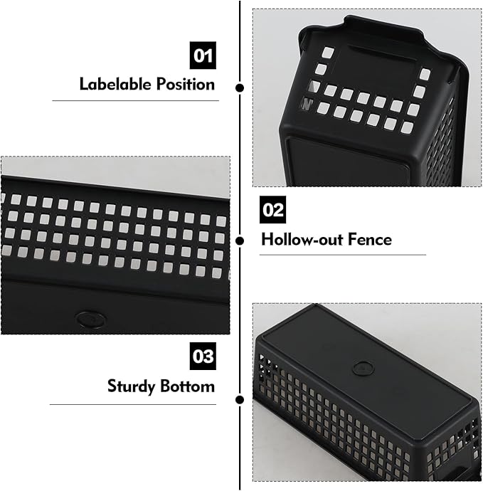 Anbers Black Narrow Storage Baskets for Multi-use, Small Plastic Organizer Baskets, 4 Pack