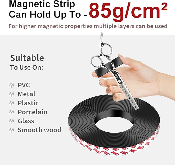 DTLHCNCT Magnetic Tape - 32 ft x 0.78 inch Magnet Strip Tape Roll with Strong Adhesive Backing for Kitchen, Office, School Organization, Whiteboards,Fridge(0.07" Thick)