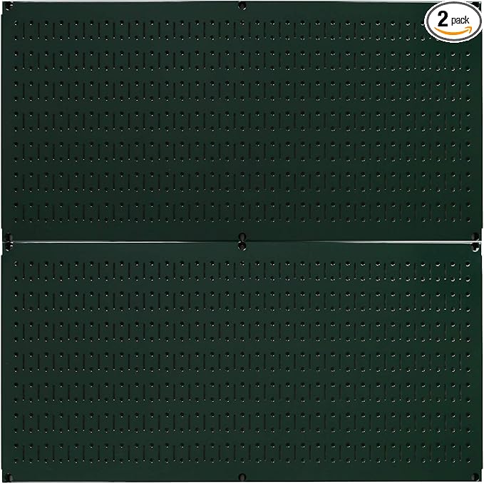Wall Control Pegboard Rack Horizontal Metal Pegboard Garage Tool Storage Pack - Two 32-Inch Wide x 16-Inch Tall Easy To Install Peg Boards (Green)