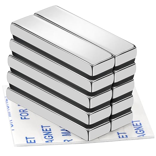 TRYMAG Strong Magnets Bar, 10 Pack Heavy Duty Magnetic Strips with Adhesive Backing, Powerful Rare Earth Neodymium Magnets Bars for Crafts, Garage, Kitchen, Science, Office - 40x10x5mm